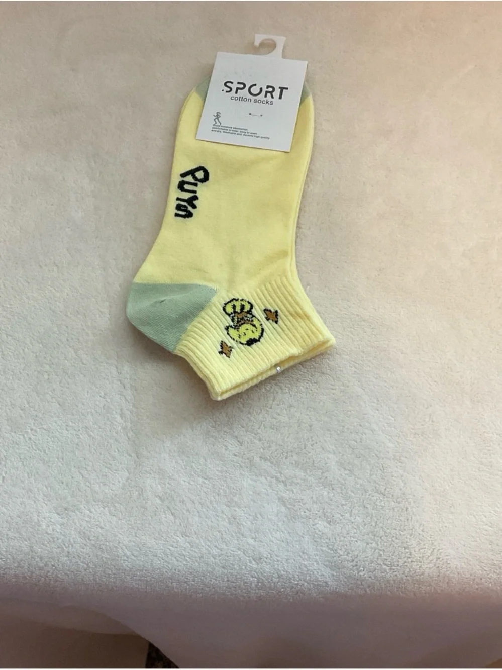 Sporto Yellow Crew Socks with Green Heel and Chick Embroidery